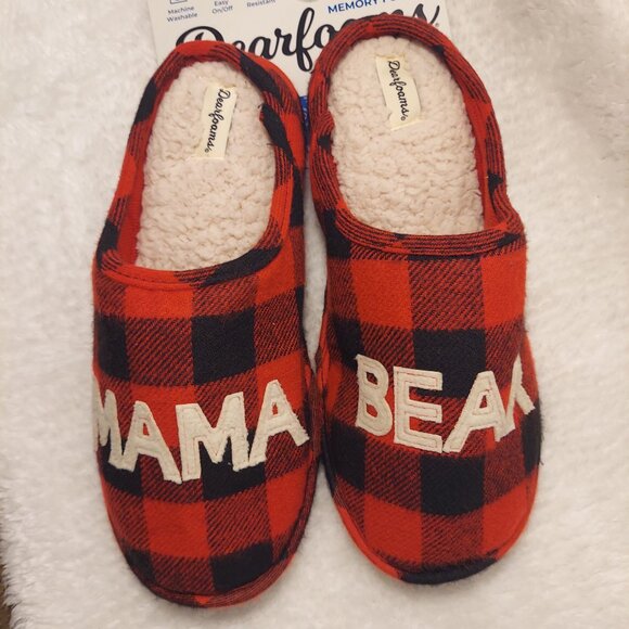 NWT Dearfoams “Mama Bear” Red Buffalo Plaid Slippers Size XL - Picture 6 of 9